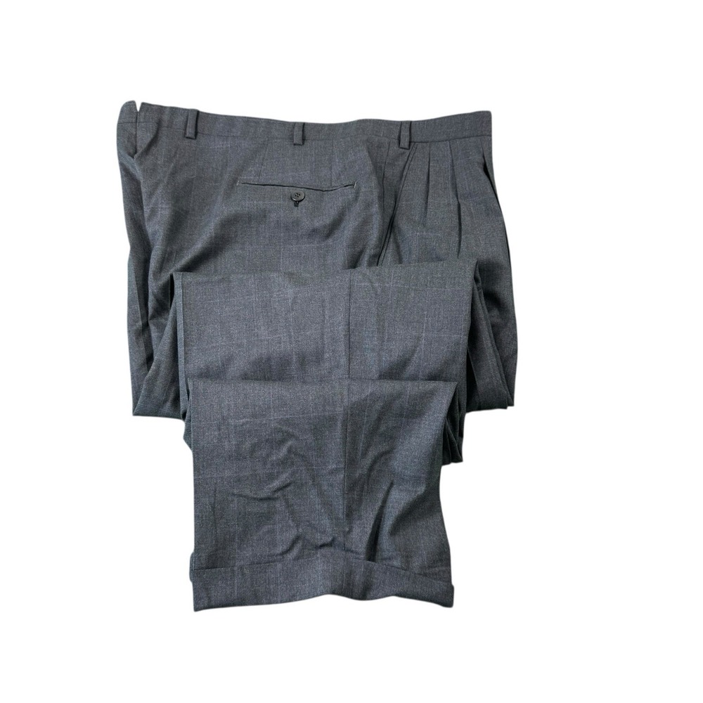 Brioni Sigma Gray Blue Windowpane Pure Wool Pleated Trouser 42x29 40367 001
